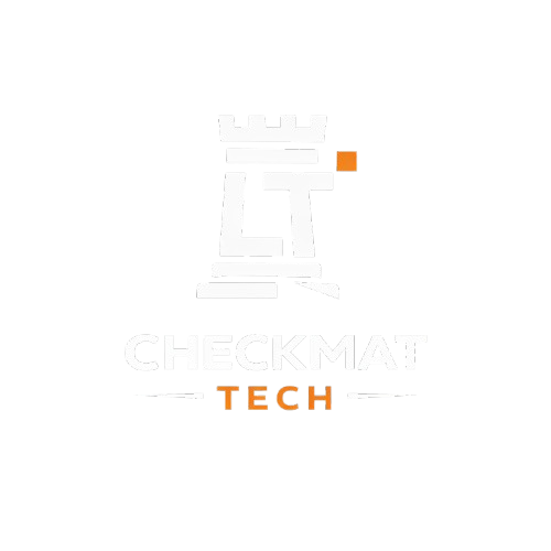 Checkmate Tech - Torre de xadrez com destaque laranja